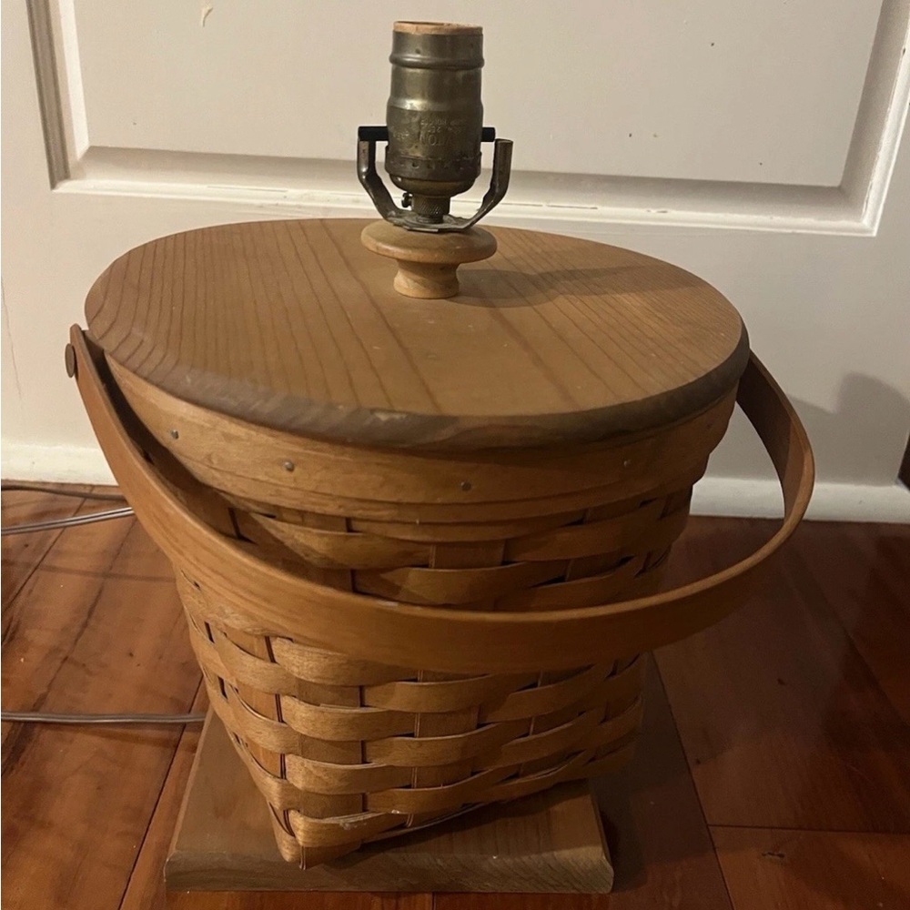 Gerald Henn Workshop Warren Ohio Basket with Handle Table Wood Woven Lamp Light
